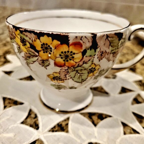 Vintage Bone China Floral Orange & Yellow Cup & Saucer ~ ENGLAND - Picture 3 of 8